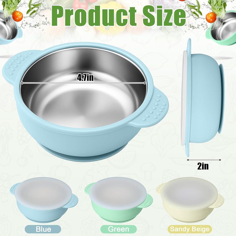 BUSOHA 3 Pack Stainless Steel Baby Bowls with Lid – 2-in-1 Toddler Feeding Bowl Heat-Resistant Spill-Proof Plate Suction Bowls for Kids Baby Toddler Food Feeding - Image 2